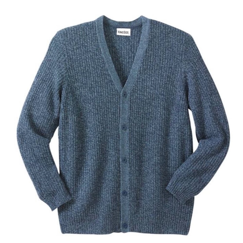 Marled Blue Shaker Knit V-Neck Cardigan Sweater size 6X Tall
